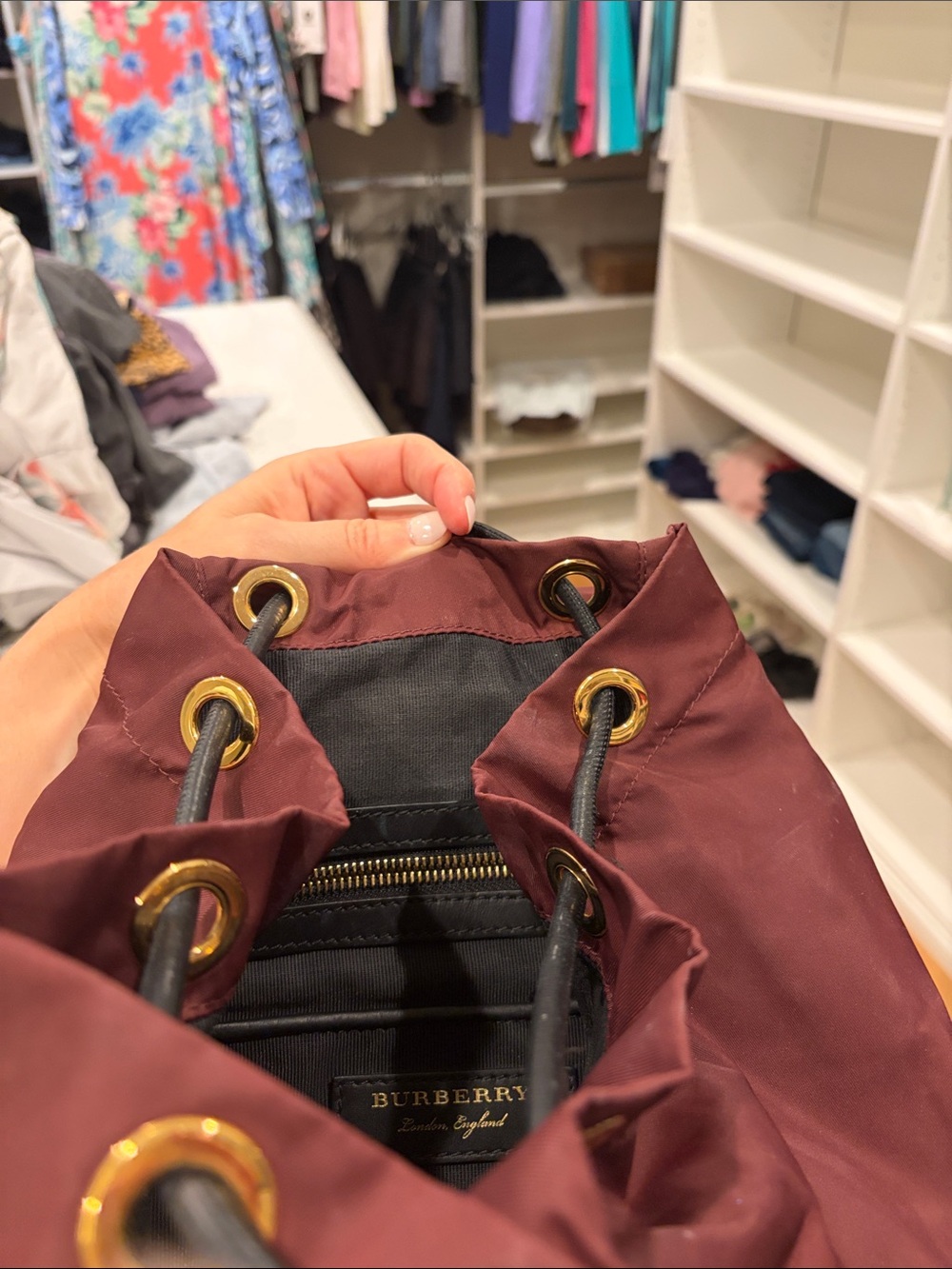 Burberry Deep Wine Nylon Backpack with Black Trim - Picture 5 of 5